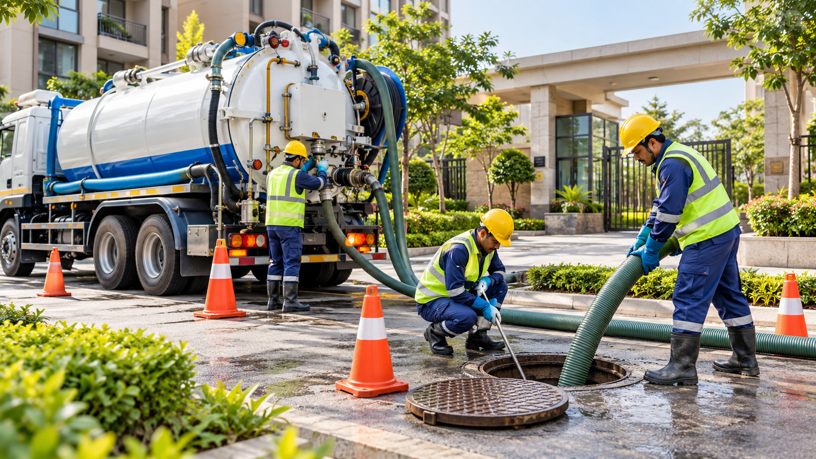 Commercial maintenance team and equipment